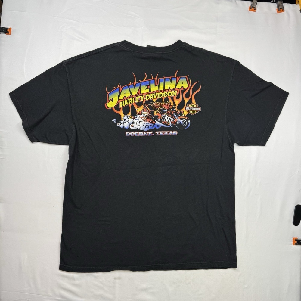 Harley Davidson Size XL De-Lug Javelina Boerne, Texas Flames And Girl Tshirt UL